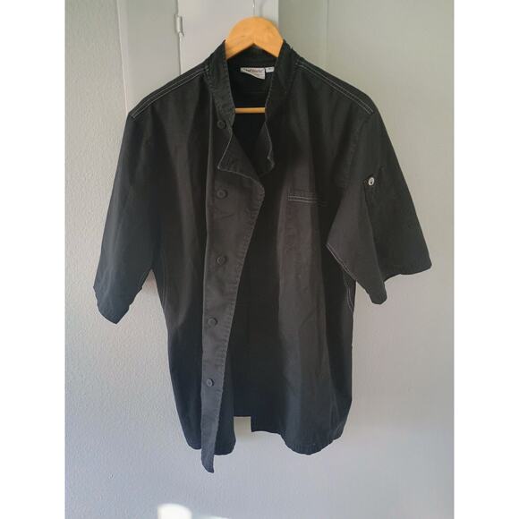 Chef works black short-sleeve chef jacket with white stitching and buttons large - Picture 1 of 15